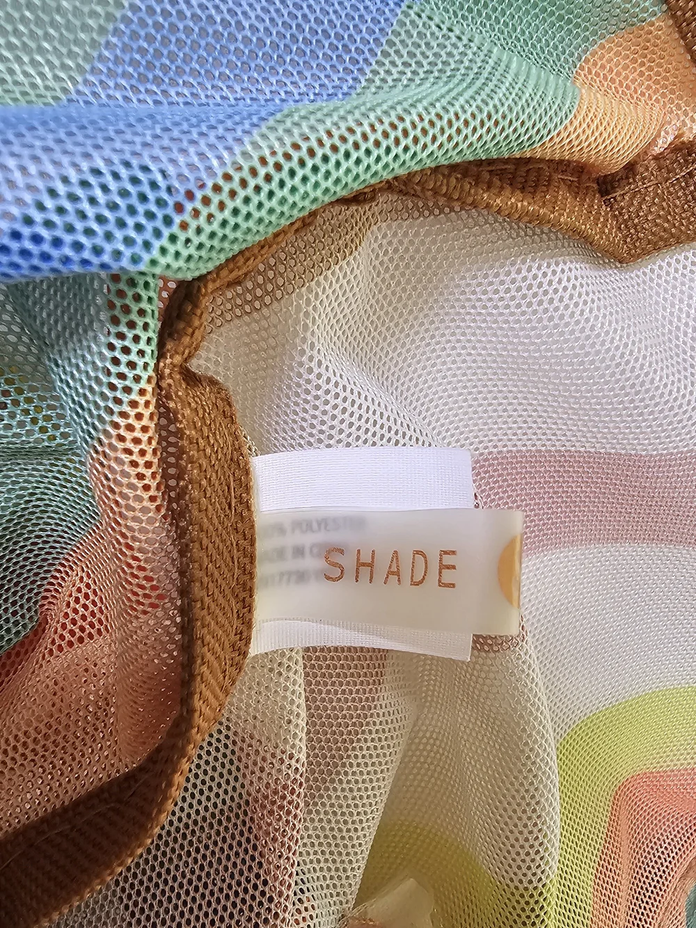 Striped Multicolor Beach Tote Bag with Brown Straps